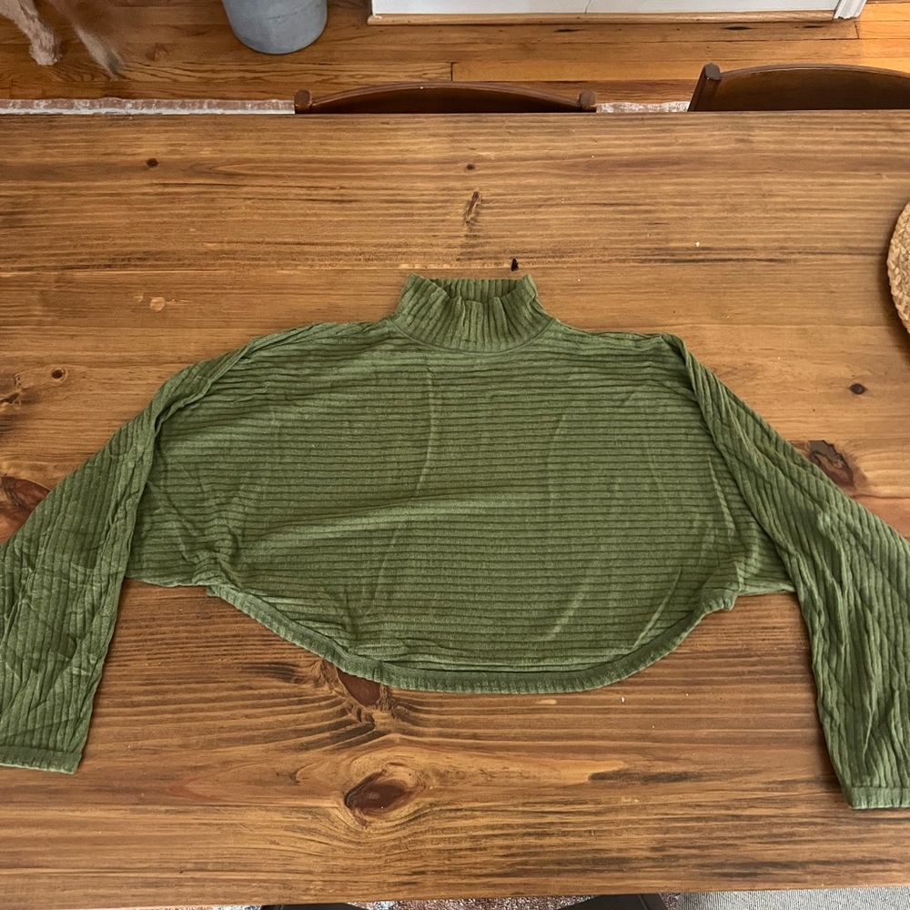 Pilcro Olive Ribbed Turtleneck Top